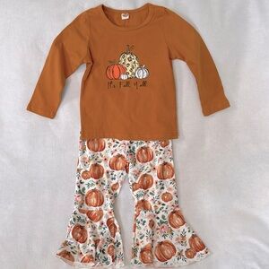 Fall Y’all Pumpkin Outfit with Flare Pants, Girls Size 110 *US sizing below